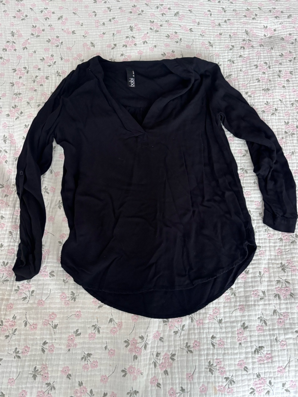 bobi Black V-Neck Long Sleeve Blouse